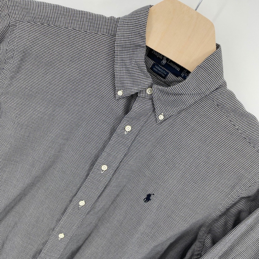Ralph Lauren Yarmouth Mens 17 34/35 Blue White Houndstooth Cotton Dress Shirt